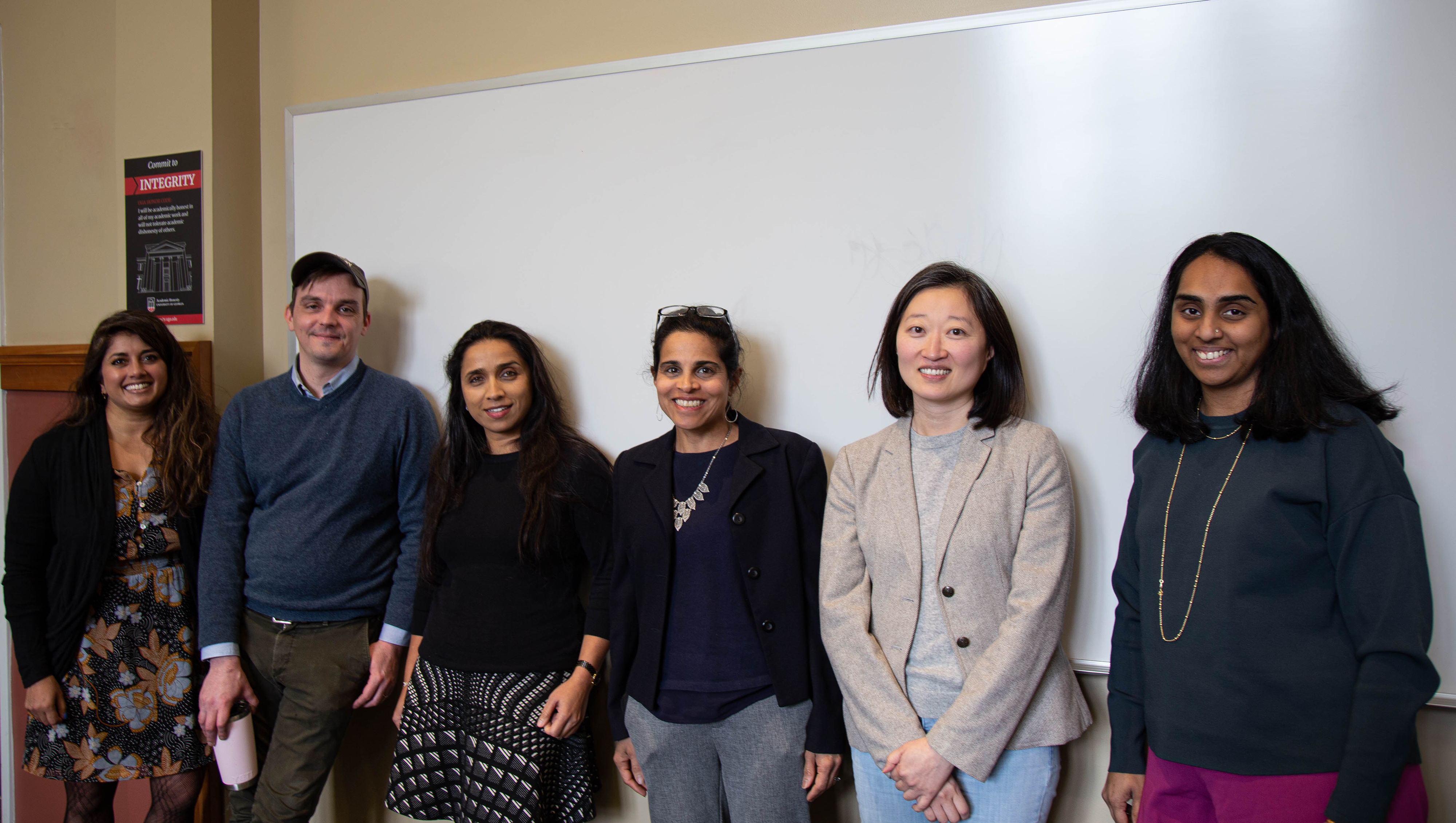 Panelists at Global Stories. From left to right: Rumya Putcha, Jordan Pickett, Anna Abraham, Usha Rodriges, Mi-Ryong Shim, Kalyani Ramnath.